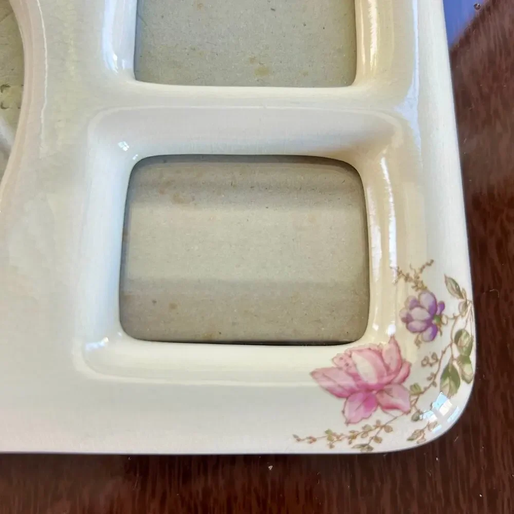 Vintage 1983 Terragrafics Triple Ceramic Floral Photo Frame – Cottagecore Decor